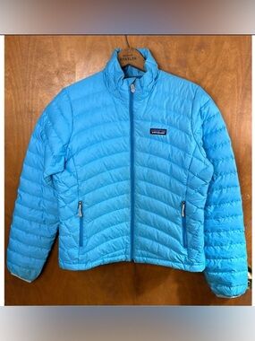 Patagonia Women's 90% Goose Down Sweater Puffer Jacket Blue Hiking Gorpcore Warm